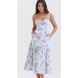 HOUSE OF CB Sz XS Blue Floral Elia Midi Dress